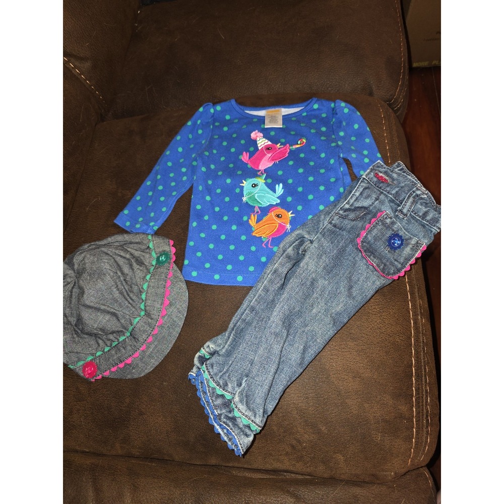 Gymboree sweet music bird top jeans 6 12 months and hat 0 12 months baby outfit